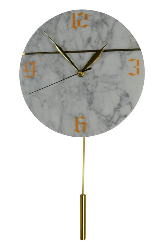 10" White And Gold Marble Silent Pendulum Marble Round Wall Clock HomeRoots