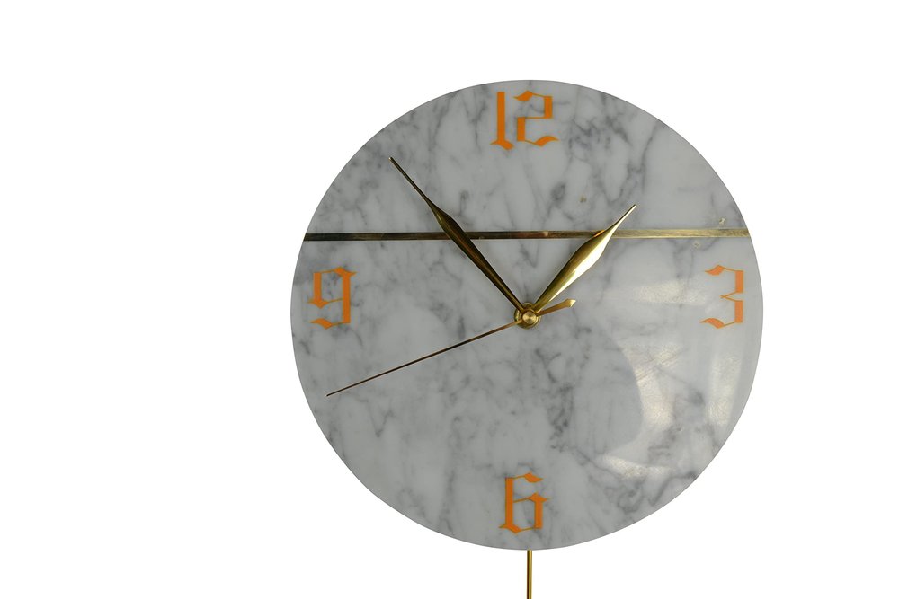 10" White And Gold Marble Silent Pendulum Marble Round Wall Clock HomeRoots