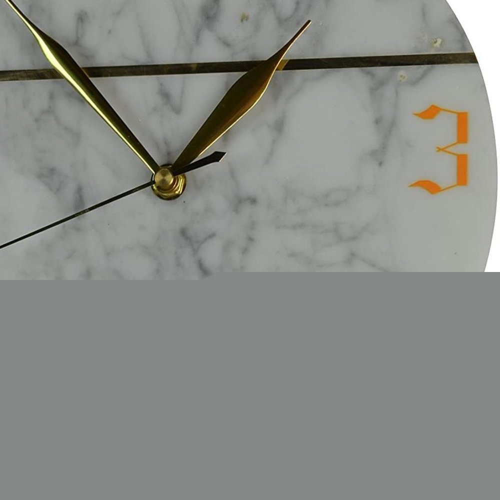 10" White And Gold Marble Silent Pendulum Marble Round Wall Clock HomeRoots