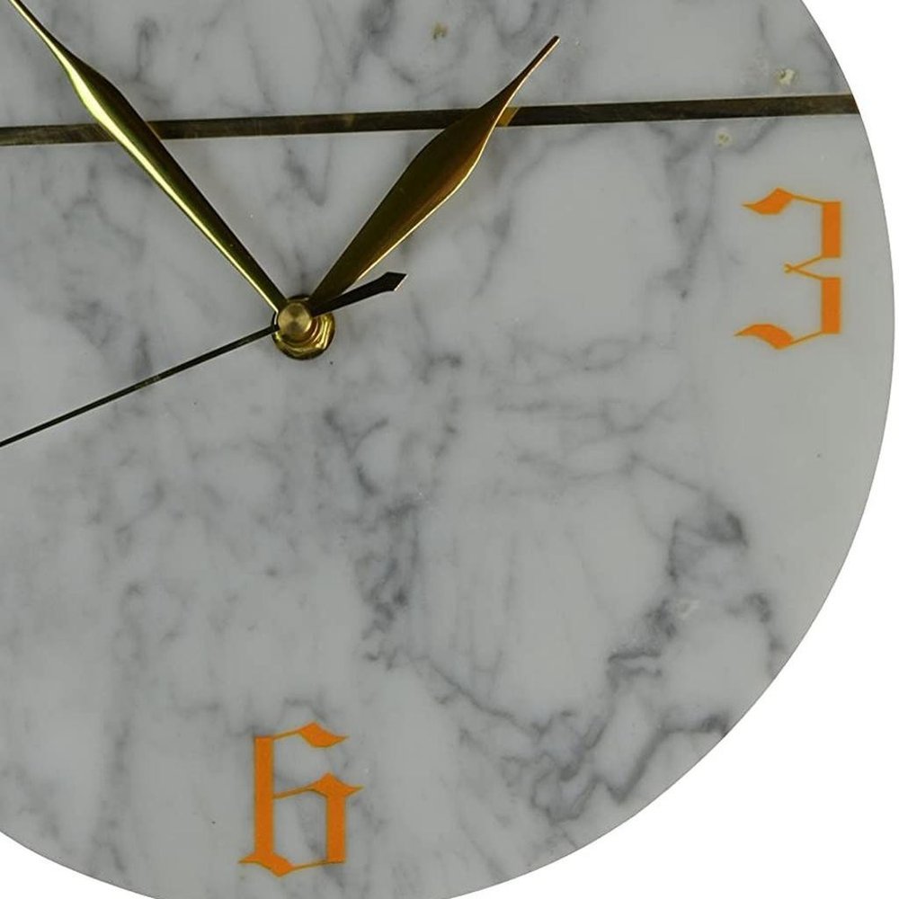 10" White And Gold Silent Pendulum Marble Round Wall Clock — view 5
