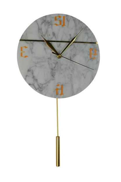 10" White And Gold Marble Silent Pendulum Marble Round Wall Clock HomeRoots