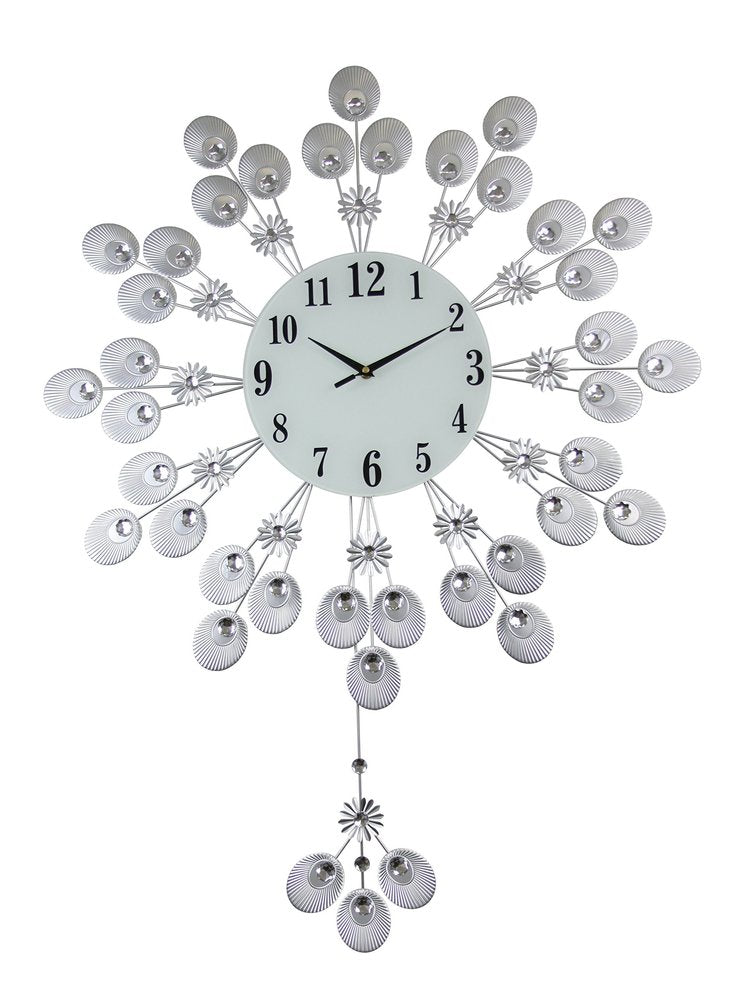 27" Silver And White Silent Pendulum Starburst Wall Clock — view 1