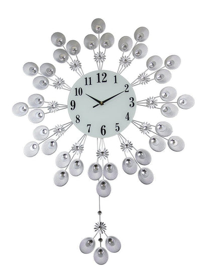 27" Silver And White Silent Pendulum Starburst Wall Clock