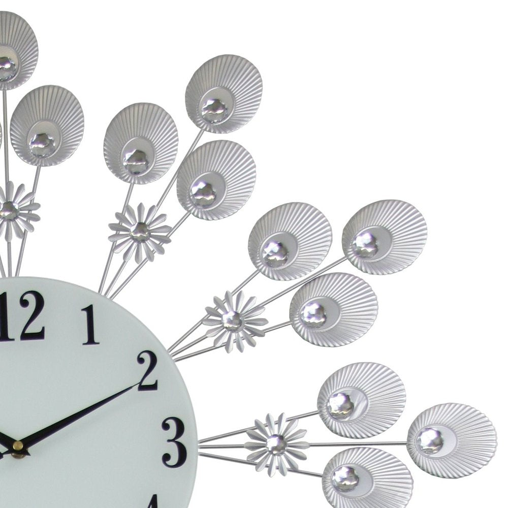 27" Silver And White Silent Pendulum Starburst Wall Clock — view 2
