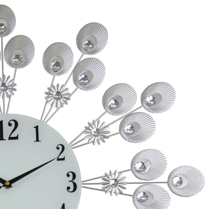 27" Silver And White Silent Pendulum Starburst Wall Clock