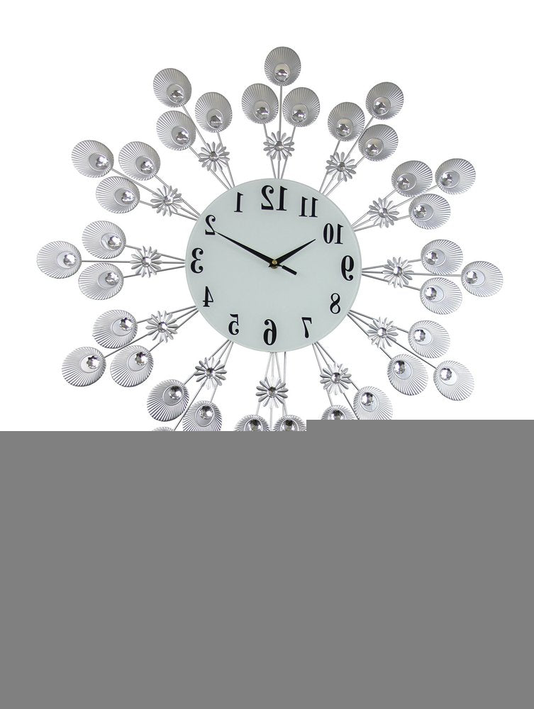 27" Silver And White Metal Silent Pendulum Starburst Wall Clock HomeRoots