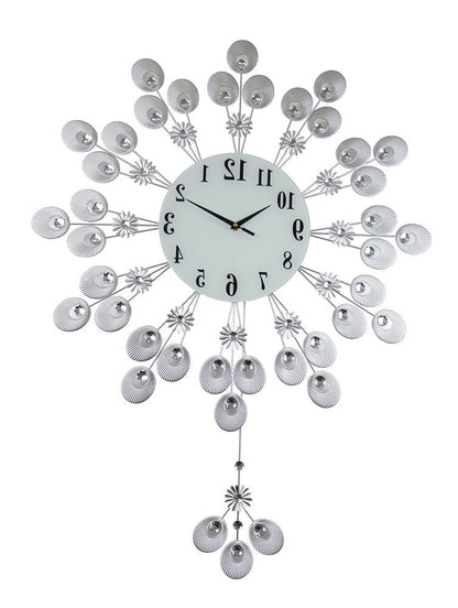 27" Silver And White Metal Silent Pendulum Starburst Wall Clock HomeRoots