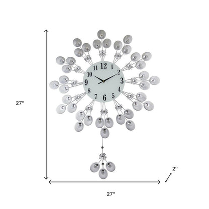 27" Silver And White Silent Pendulum Starburst Wall Clock