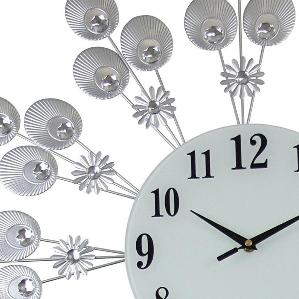 27" Silver And White Silent Pendulum Starburst Wall Clock — view 5