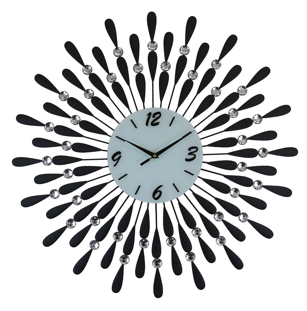 24" Black White And Silver Silent Analog Starburst Wall Clock — view 1