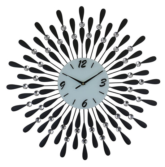 24" Black White And Silver Silent Analog Starburst Wall Clock HomeRoots