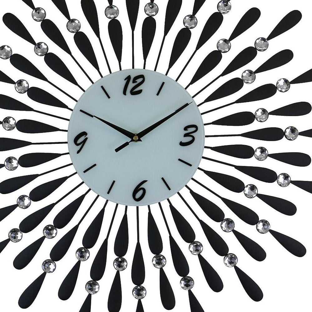 24" Black White And Silver Silent Analog Starburst Wall Clock — view 2