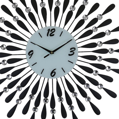24" Black White And Silver Silent Analog Starburst Wall Clock