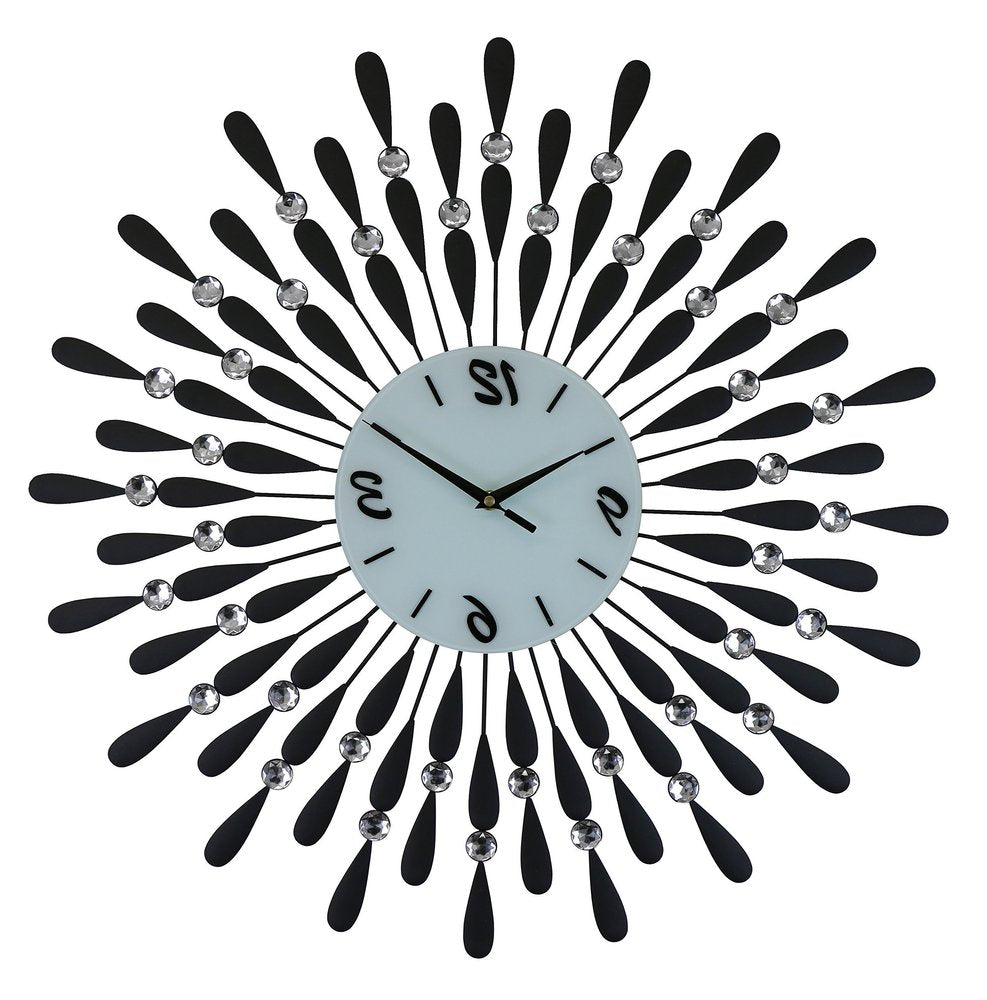 24" Black White And Silver Metal Silent Analog Starburst Wall Clock HomeRoots