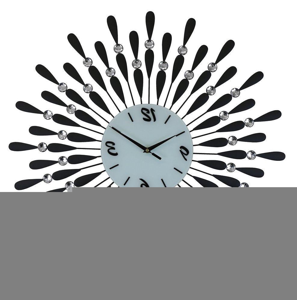 24" Black White And Silver Metal Silent Analog Starburst Wall Clock HomeRoots