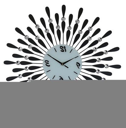 24" Black White And Silver Metal Silent Analog Starburst Wall Clock HomeRoots