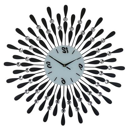 24" Black White And Silver Silent Analog Starburst Wall Clock