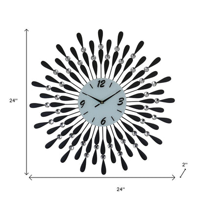 24" Black White And Silver Metal Silent Analog Starburst Wall Clock HomeRoots