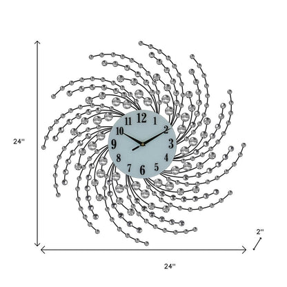24" Silver And White Metal Silent Analog Novelty Wall Clock HomeRoots