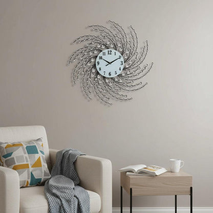 24" Silver And White Silent Analog Novelty Wall Clock
