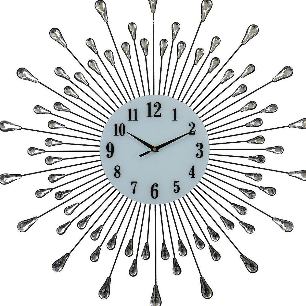 27" Silver And White Silent Analog Round Wall Clock — view 3