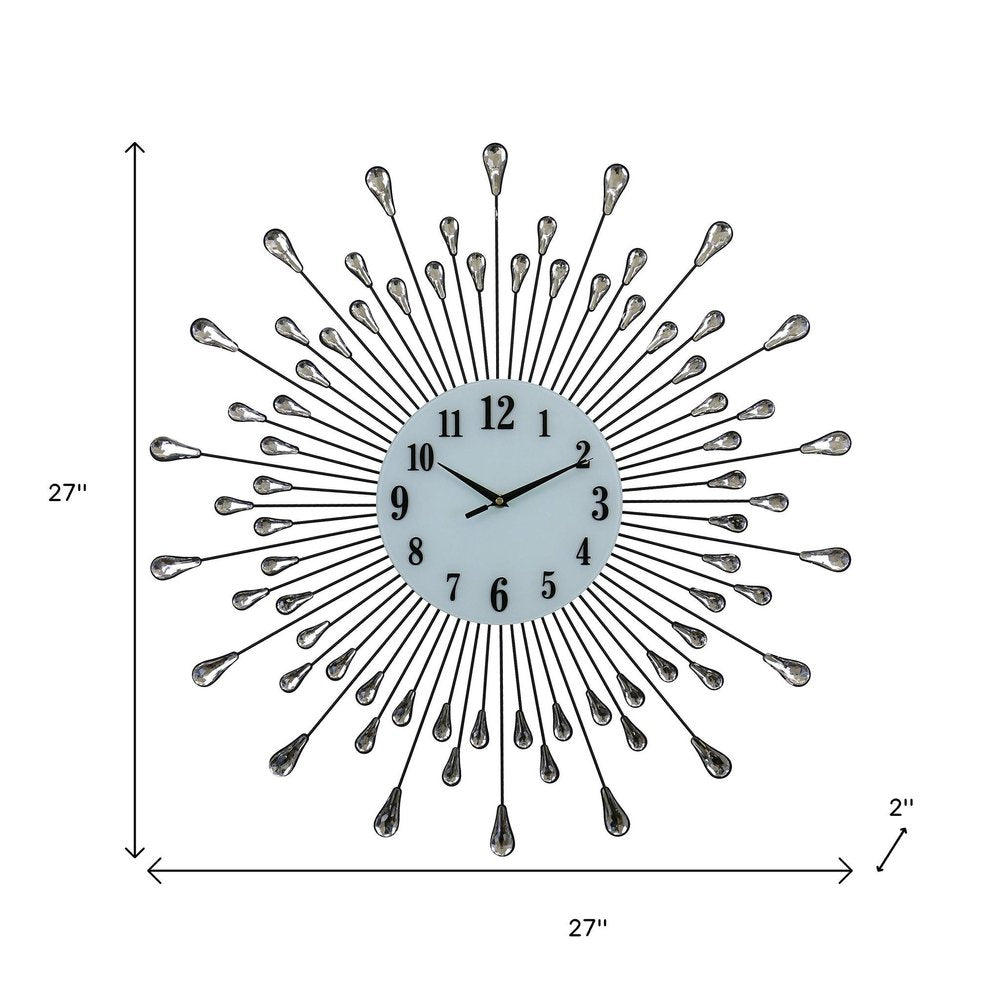 27" Silver And White Metal Silent Analog Round Wall Clock HomeRoots