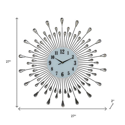 27" Silver And White Metal Silent Analog Round Wall Clock HomeRoots