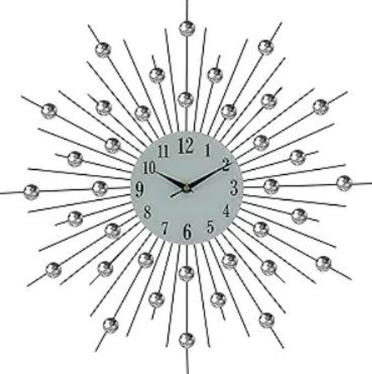 20" Black White And Clear Silent Analog Sunburst Wall Clock HomeRoots