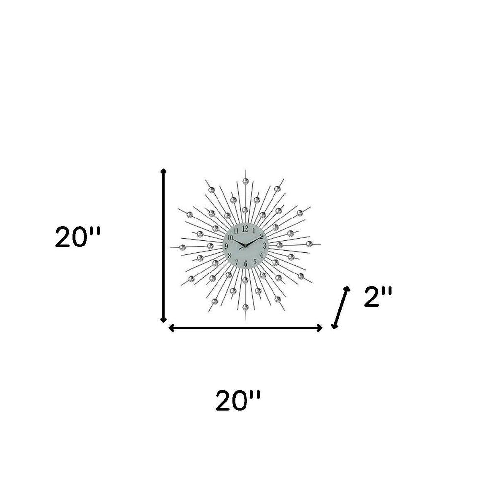 20" Black White And Clear Metal Silent Analog Sunburst Wall Clock HomeRoots