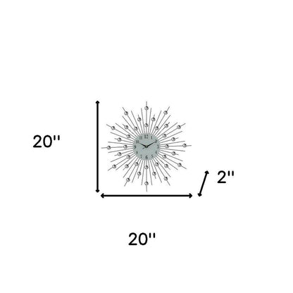 20" Black White And Clear Metal Silent Analog Sunburst Wall Clock HomeRoots