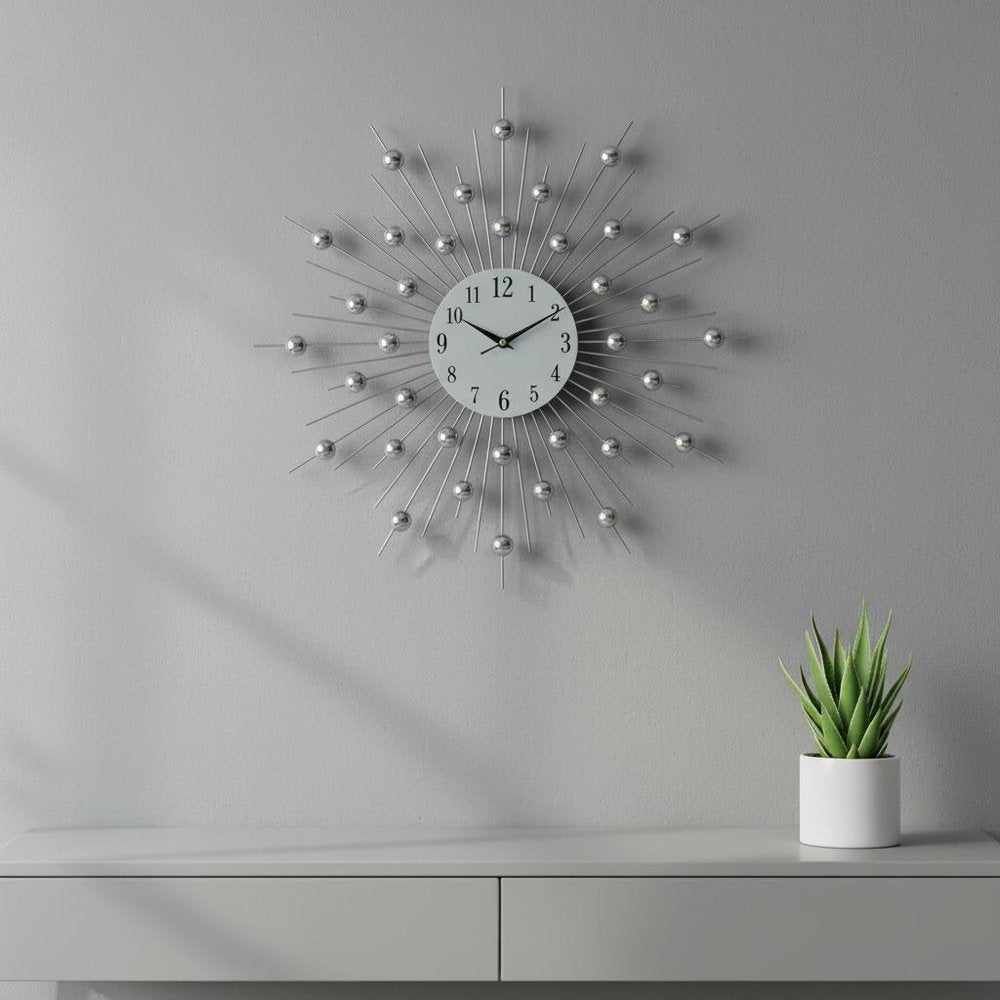 20" Black White And Clear Metal Silent Analog Sunburst Wall Clock HomeRoots