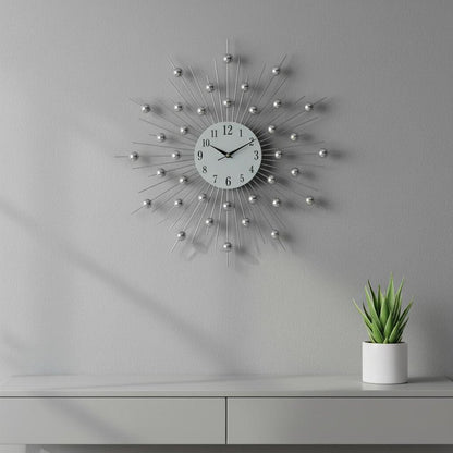 20" Black White And Clear Metal Silent Analog Sunburst Wall Clock HomeRoots
