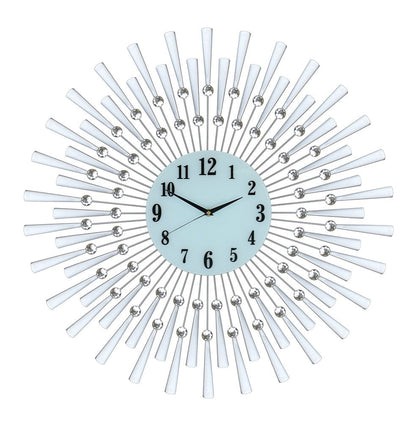28" Silver And White Silent Analog Sunburst Wall Clock