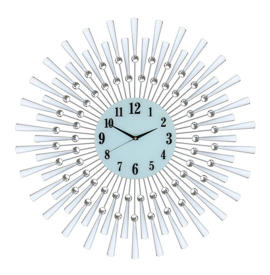 28" Silver And White Silent Analog Sunburst Wall Clock HomeRoots