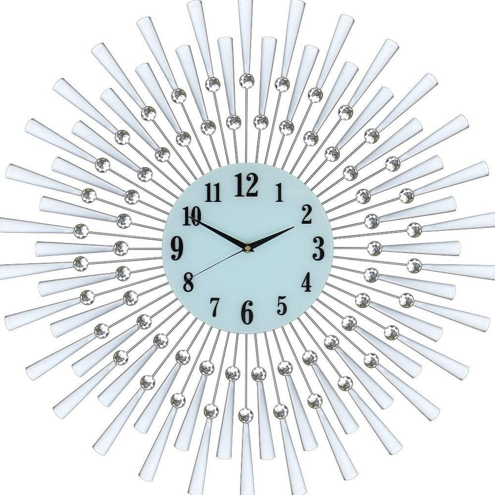 28" Silver And White Silent Analog Sunburst Wall Clock — view 2
