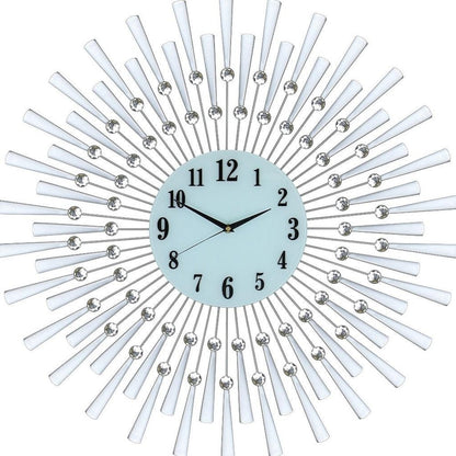 28" Silver And White Silent Analog Sunburst Wall Clock