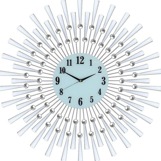 28" Silver And White Silent Analog Sunburst Wall Clock HomeRoots