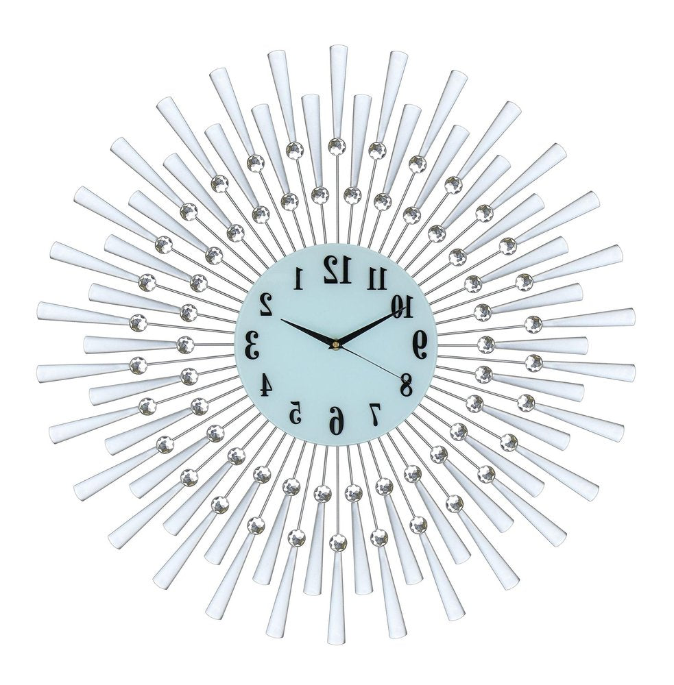 28" Silver And White Metal Silent Analog Sunburst Wall Clock HomeRoots