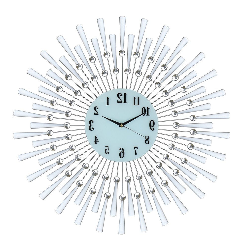 28" Silver And White Metal Silent Analog Sunburst Wall Clock HomeRoots