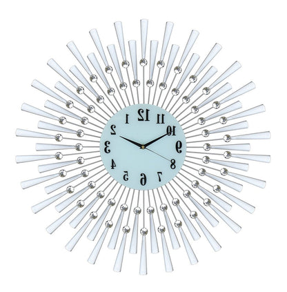 28" Silver And White Metal Silent Analog Sunburst Wall Clock HomeRoots
