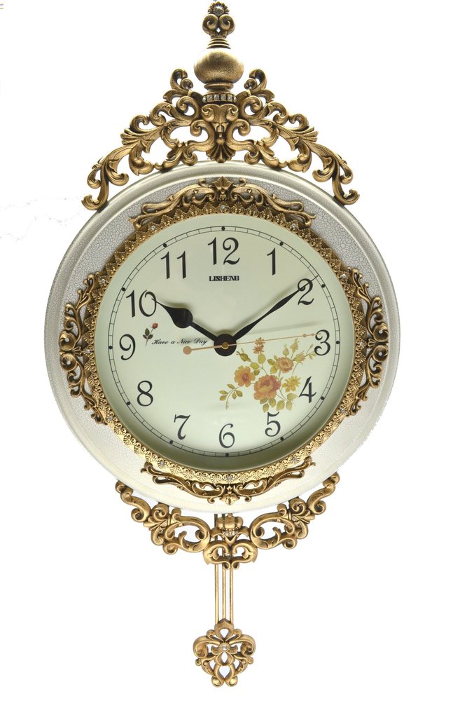 16" Antiqued White And Bronze Resin Silent Pendulum Ornate Oval Wall Clock HomeRoots