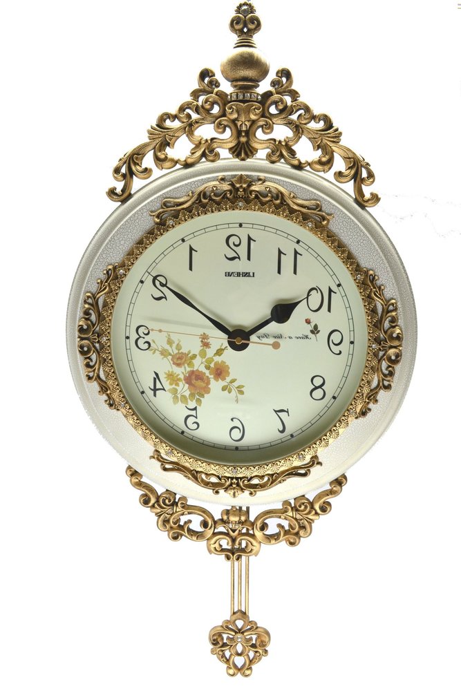 16" Antiqued White And Bronze Resin Silent Pendulum Ornate Oval Wall Clock HomeRoots