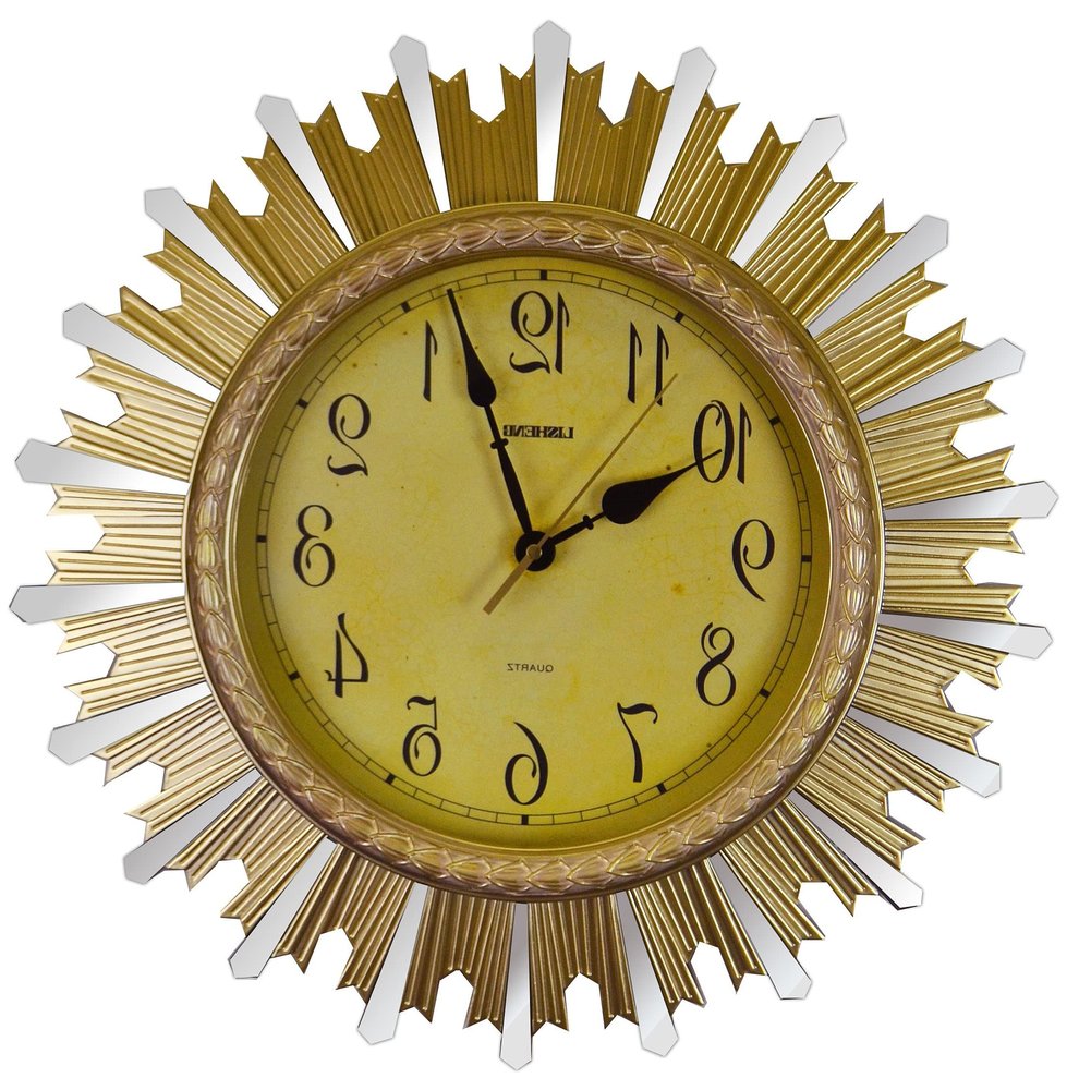 18" Gold And Silver Resin Silent Analog Sunburst Wall Clock HomeRoots