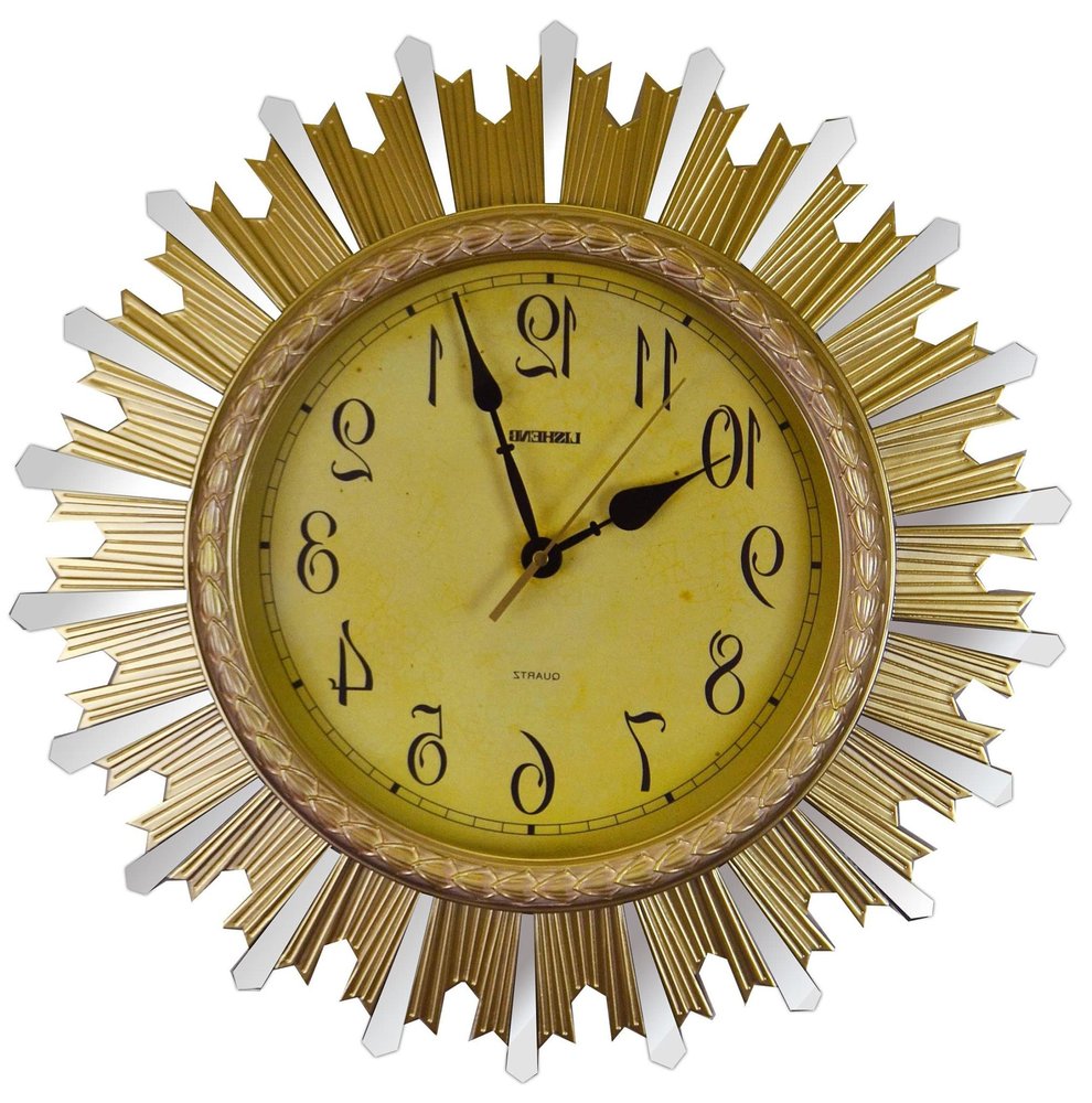 18" Gold And Silver Resin Silent Analog Sunburst Wall Clock HomeRoots