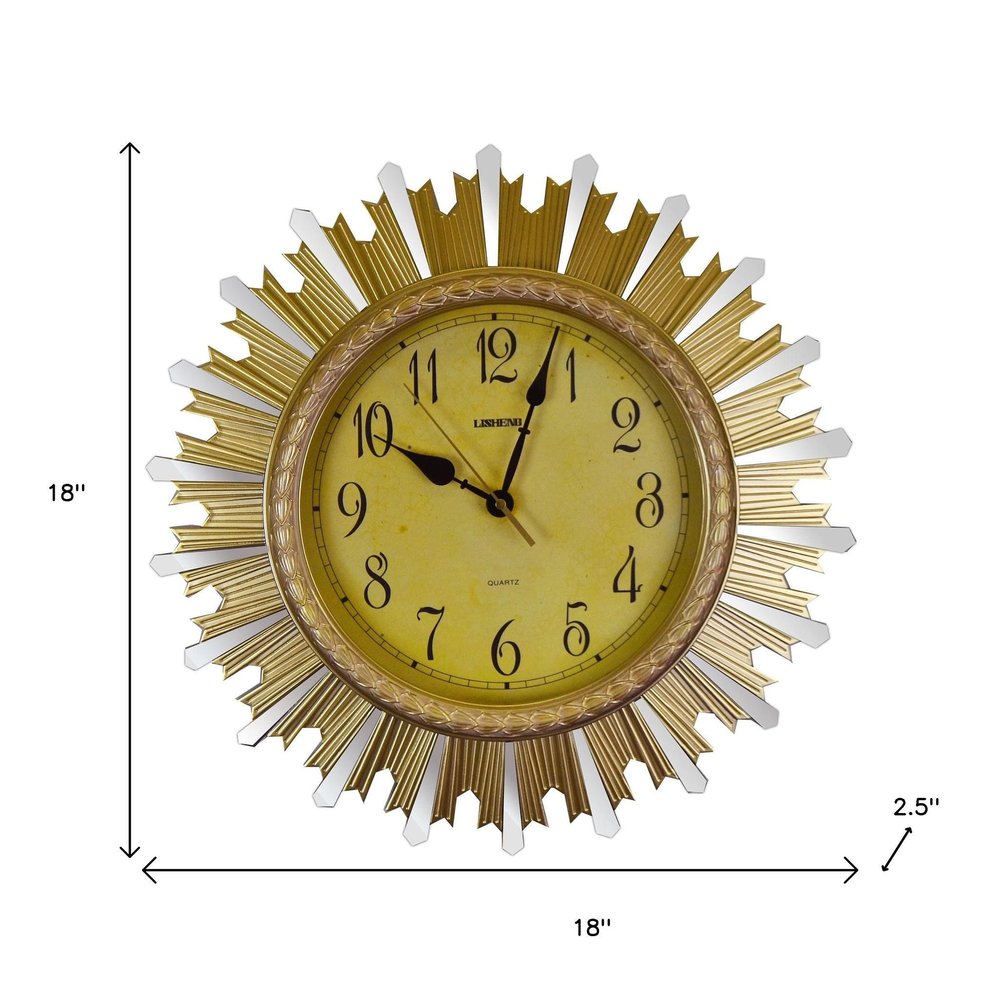 18" Gold And Silver Resin Silent Analog Sunburst Wall Clock HomeRoots