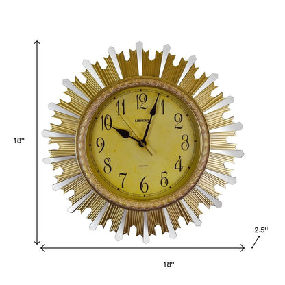 18" Gold And Silver Resin Silent Analog Sunburst Wall Clock HomeRoots