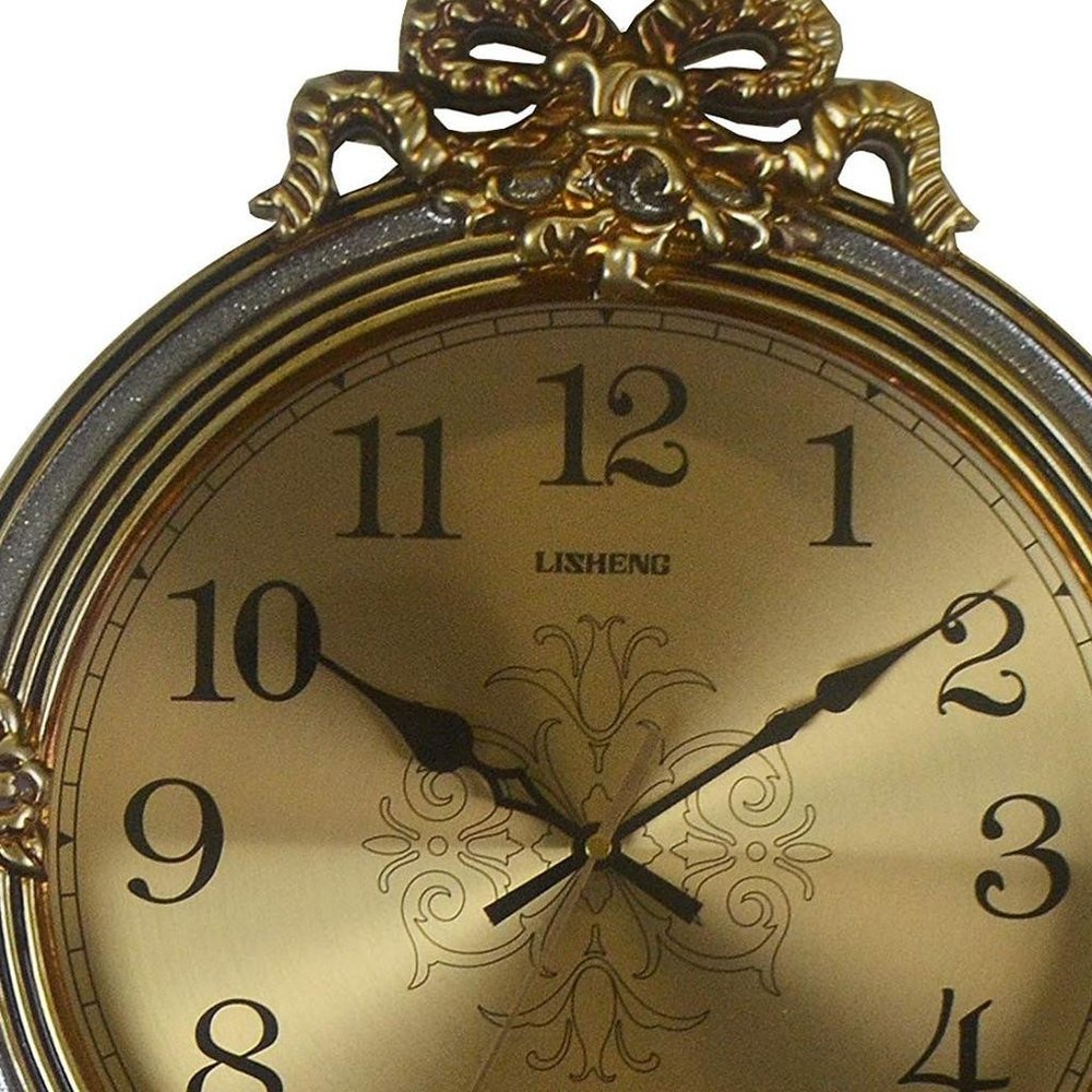 15" Gold And Silver Resin Silent Pendulum Ornate Round Wall Clock HomeRoots