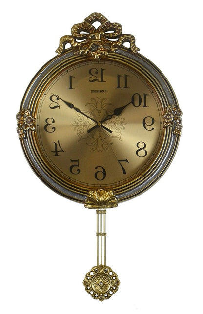 15" Gold And Silver Resin Silent Pendulum Ornate Round Wall Clock HomeRoots