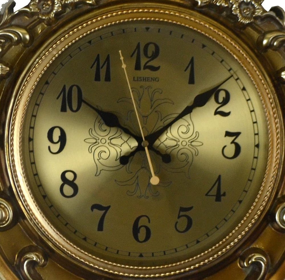 17" Gold And Black Resin Silent Pendulum Ornate Round Wall Clock HomeRoots