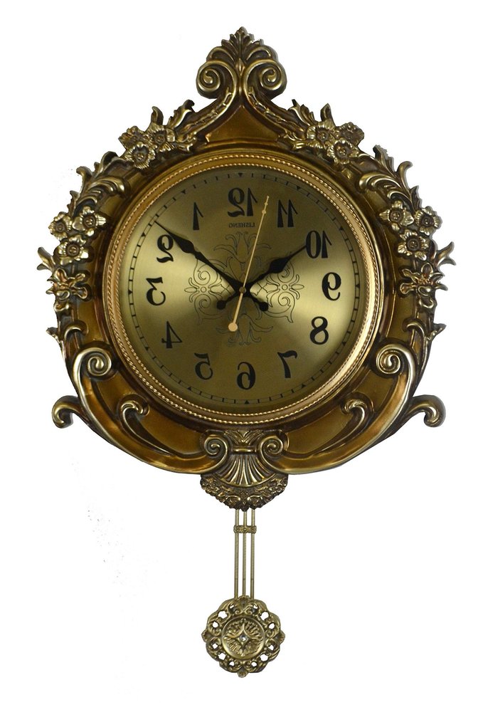 17" Gold And Black Resin Silent Pendulum Ornate Round Wall Clock HomeRoots
